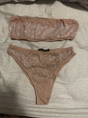 Nude Sequin Bandeau Bikini Set